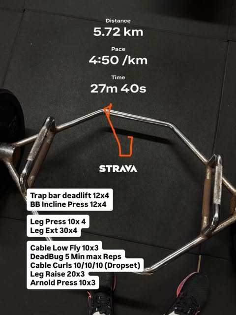 Treino de força com terra hexagonal e 5,7 km de corrida